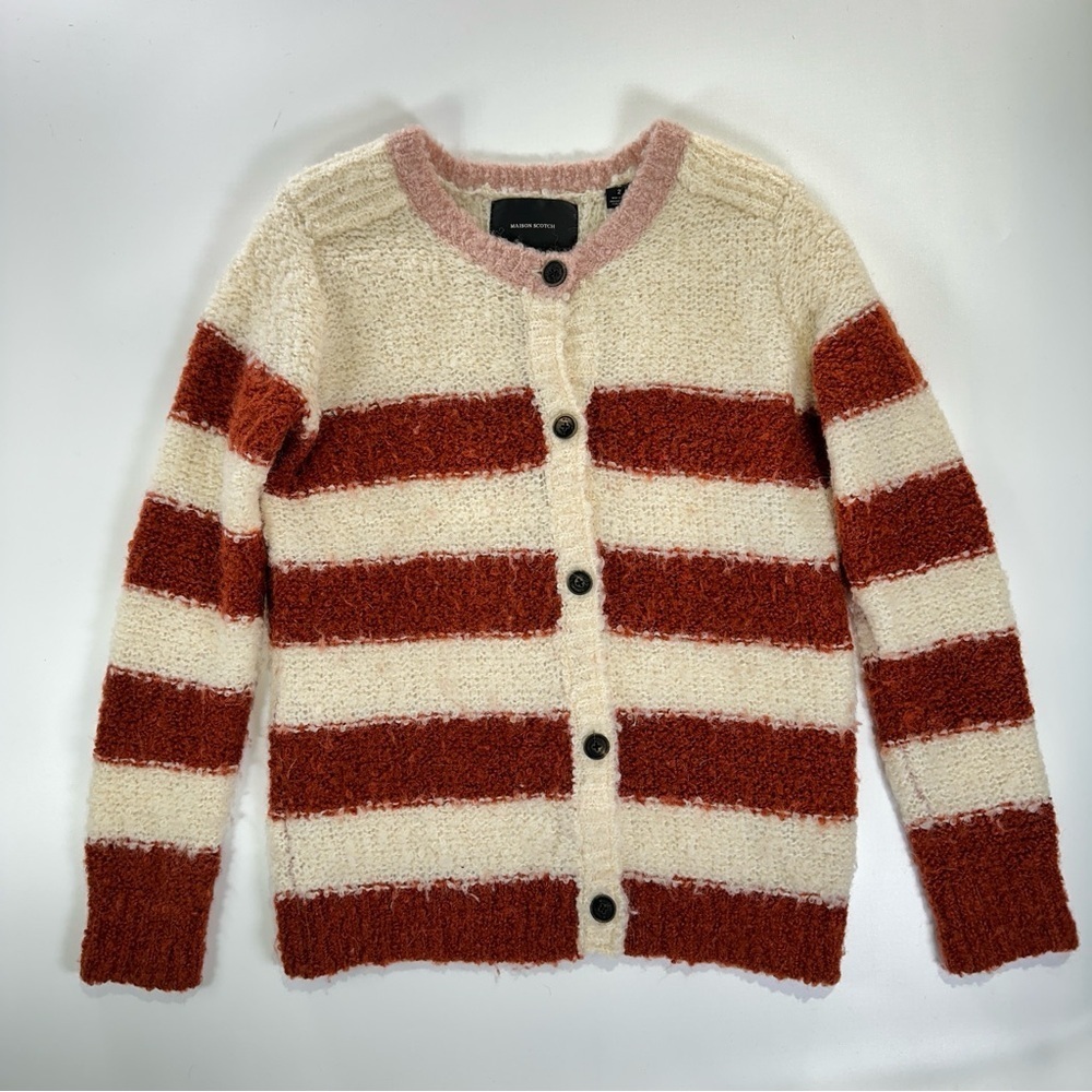 Maison Scotch wool alpaca striped cardigan cozy knit size 2 - Picture 2 of 11
